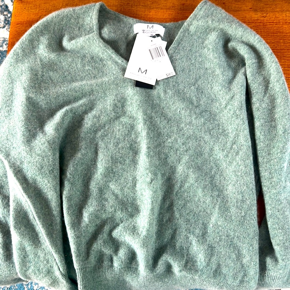 Magaschoni Cashmere Sweater, Grass Heather, Large, NEW